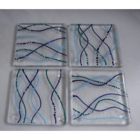 Verschmolzene Glas-Untersetzer. "Serpentin - Wasser' Türkis, Teal & Dunkelblau Auf Klarer Basis. Quiggly Untersetzer. Wähle 2 Oder 4. Kann von StarlightAndShadows