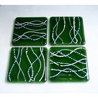 Verschmolzene Glas-Untersetzer. "Serpentine - Enchantment' Blassrosa, Lavendel & Grau Auf Flaschengrünem Sockel. Quiggly Untersetzer. Wähle 2 Oder 4 Verschmolzene Glas-Untersetzer. "Serpentine - Enchantment' Blassrosa, Lavendel & Grau Auf Flaschengrünem Sockel. Quiggly Untersetzer. Wähle 2 Oder 4 von StarlightAndShadows