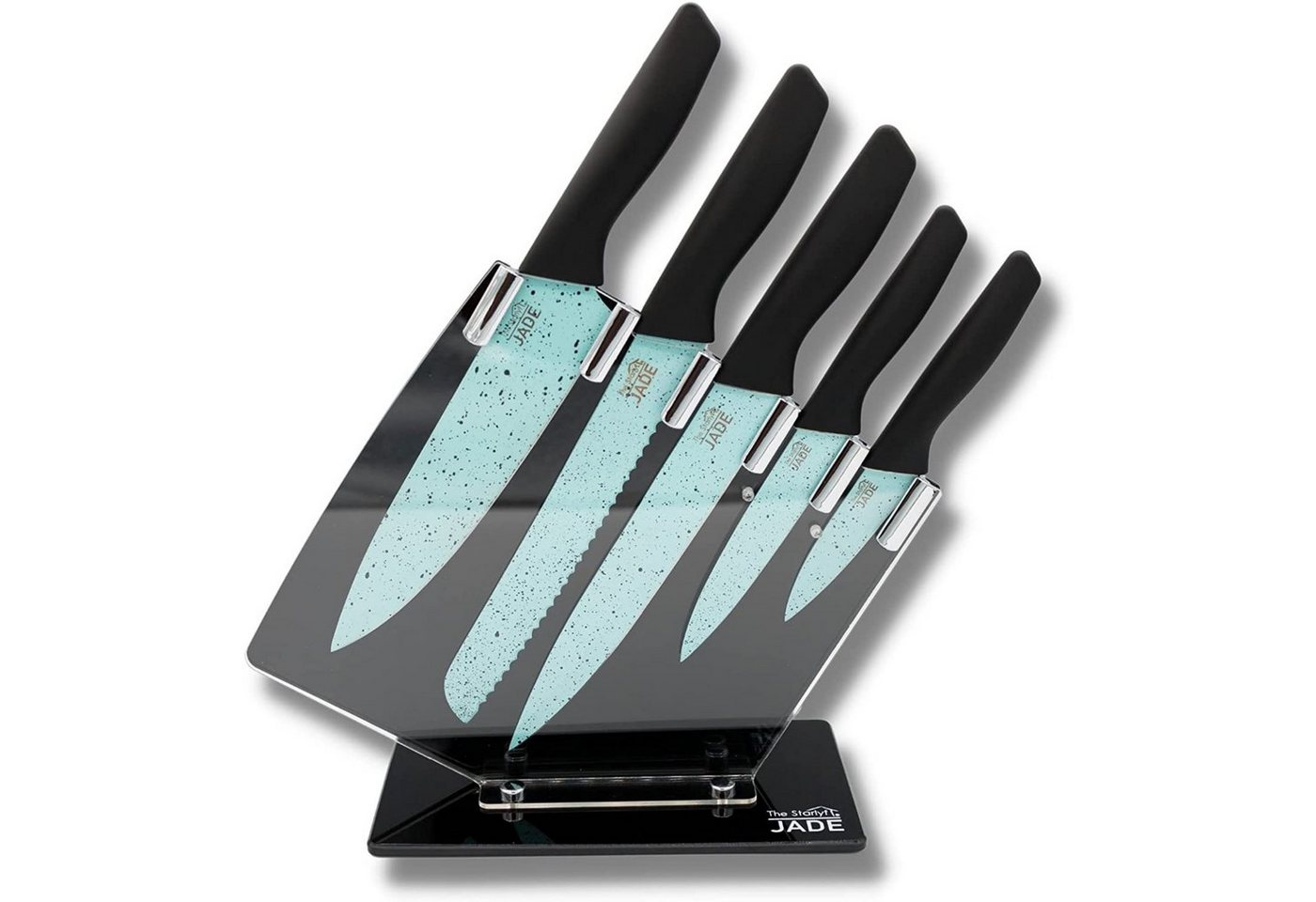 Starlyf Messer-Set Jade Knife Series + Stand (Set, 6-tlg), Set aus 5 Messern mit Jadepulverbeschichtung und Messerständer von Starlyf