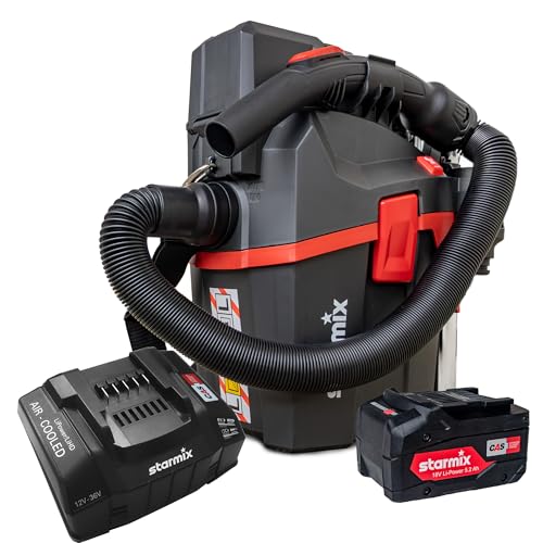 Starmix Akku Nass Trockensauger Set Smart L 18V - Industriesauger Staubklasse L mit Tragegurt flexibel & mobil - Kabelloser Akkusauger mit Ladegerät & Akku - 6L Behälter l 2,8m Saugschlauch l 4,2kg von Starmix