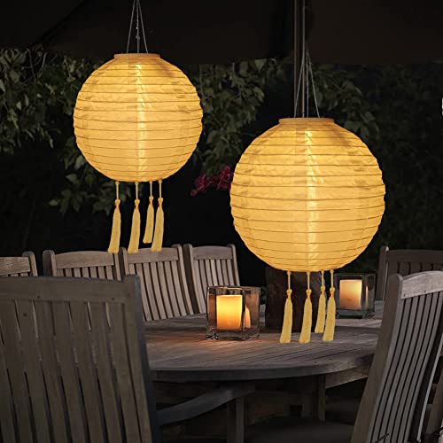 Starnearby 2 Stück 12 inch Solarlaterne Hängende Garten Wetterfeste Lampion, Solar Lampions Außen, Wasserdicht LED Solar Laterne Für Outdoor Hochzeit, Fest Dekoration Warmweiss 30CM(Champagner) von Starnearby