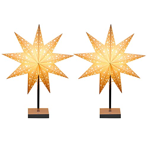 Starnearby 2 Stück LED Weihnachtsstern Tischlampe, 45 x 35 cm Beleuchtet Papier Weihnachtsstern mit Holzsockel, 3D Weihnachtsstern Fensterdeko Weihnachten, LED Tischleuchte Fenster Deko (Weiß) von Starnearby