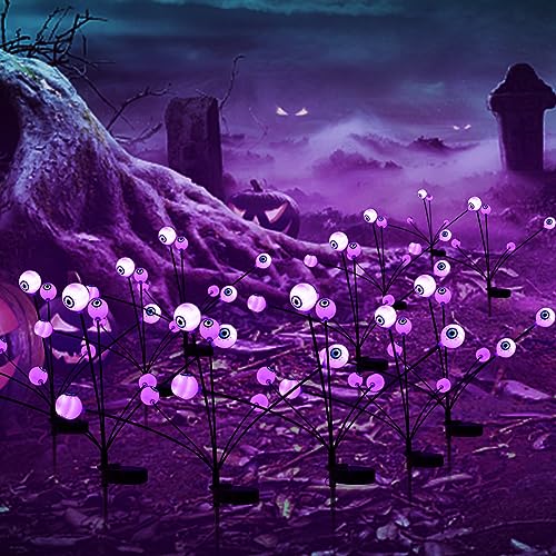 Starnearby 2 Stück Solarlampen Halloween Deko Garten, 10 LED Augapfel Halloween Lichter, Solar Gartenlichter Außen, IP65 Wasserdicht Leuchtend Lichterkette für Halloween Dekoration (Lila) von Starnearby