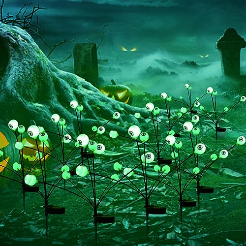 Starnearby 2 Stück Solarlampen Halloween Deko Garten, 12 LED Augapfel Halloween Lichter, Solar Gartenlichter Außen, IP65 Wasserdicht Leuchtend Lichterkette für Halloween Dekoration (Grün) von Starnearby