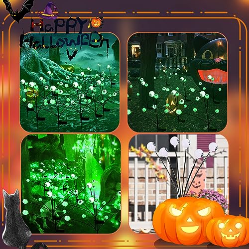 Starnearby 2 Stück Solarlampen Halloween Deko Garten, 6 LED Augapfel Halloween Lichter, Solar Gartenlichter Außen, IP65 Wasserdicht Leuchtend Lichterkette für Halloween Dekoration (Grün) von Starnearby