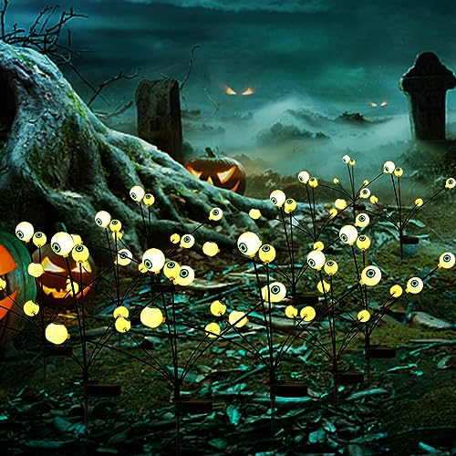 Starnearby 2 Stück Solarlampen Halloween Deko Garten, 8 LED Augapfel Halloween Lichter, Solar Gartenlichter Außen, IP65 Wasserdicht Leuchtend Lichterkette für Halloween Dekoration (Warmweiß) von Starnearby