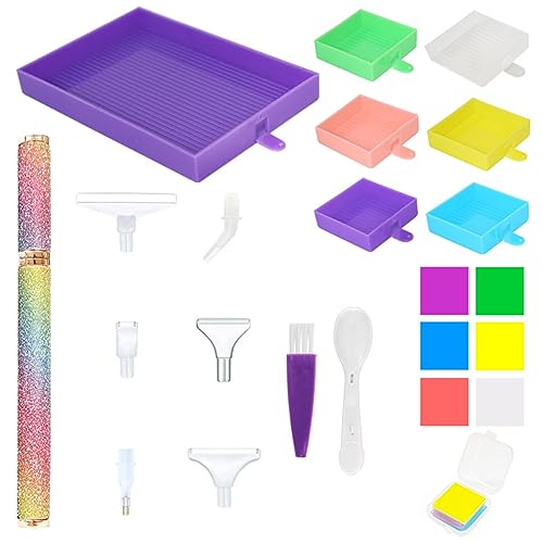 Starnearby 23 Stück Diamond Painting Zubehör für Erwachsene, Diamond Painting Stift Kleber Kits, Diamond Painting Tablett Schiffchen, DIY Diamant Malerei Kleber Bunte Ton mit Aufbewahrungsbox(A) von Starnearby