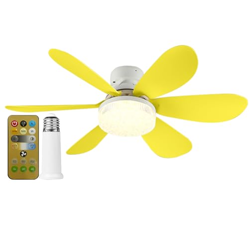 Starnearby 52cm Deckenventilator mit Beleuchtung und Fernbedienung Leise, 40W Deckenlampe mit Ventilator, E27 Dimmbarer LED Lampe mit Ventilator und Timer für Schlafzimmer Wohnzimmer (Gelb B, 52 cm) von Starnearby