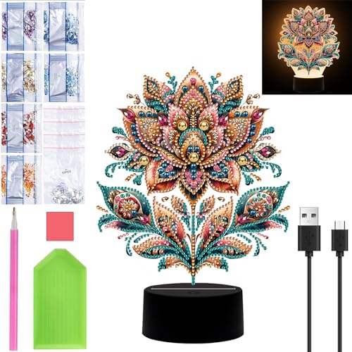 Starnearby DIY Diamond Painting Blumen Deko, 5D Diamant Painting Kreative Nachtlicht Bastelset Diamantmalerei Kunst Set, Ornamente Geschenke für Anfänger Hausgeschenk Deko für Mädchen von Starnearby