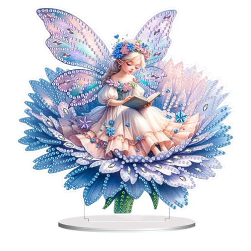 Starnearby DIY Diamond Painting Elf Tisch Deko, 5D Diamant Painting Blumen und Schmetterlings Ornamente, Diamant Malerei Stehend Kunst Set Einseitig, Mädchen Festliches Geschenk von Starnearby