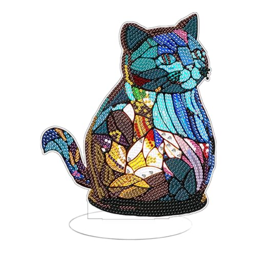 Starnearby DIY Diamond Painting LED Tierlampen, 5D Diamant Painting Katze Nachtlicht Deko, Diamant Malerei Kunst Set Tischdeko Ornamente, Schlafzimmer Wohnzimmer Arbeitszimmer Büro Deko von Starnearby