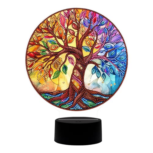 Starnearby DIY Diamond Painting Lampe, Doppelseitig Diamond Painting Nachtlicht Bastelset, Diamond Painting Deko mit Licht, Diamantmalerei Kunst Set Ornamente Hausgeschenk Deko (Baum des Lebens) von Starnearby