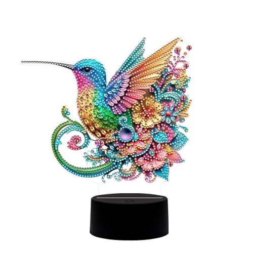 Starnearby DIY Diamond Painting Lampe, Doppelseitig Diamond Painting Nachtlicht Bastelset, Diamond Painting Deko mit Licht, Diamantmalerei Kunst Set Ornamente Hausgeschenk Deko (Kolibri) von Starnearby
