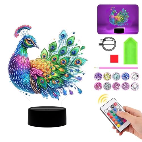 Starnearby DIY Diamond Painting Ostern Lampe Doppelseitig Diamant Painting Ostereier Tischdeko Diamant Malerei Frühling Ornamente Kreatives Nachtlicht Bastelset Mädchen Geschenk (Pfau) von Starnearby