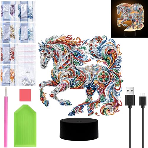 Starnearby DIY Diamond Painting Pferd Deko, 5D Diamant Painting Kreative Nachtlicht Bastelset Diamantmalerei Kunst Set, Ornamente Geschenke für Anfänger Hausgeschenk Deko für Mädchen von Starnearby
