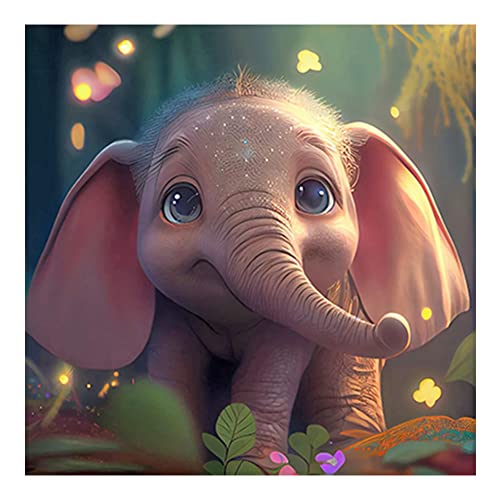 Starnearby DIY Diamond Painting Tiere Bilder Voller Runde Diamant Painting Tier und Glühwürmchen Suess Set für Anfänger Zuhause Deko Wanddekoration 30x30cm(Elefant) von Starnearby