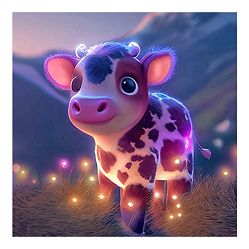 Starnearby DIY Diamond Painting Tiere Bilder Voller Runde Diamant Painting Tier und Glühwürmchen Suess Set für Anfänger Zuhause Deko Wanddekoration 30x30cm(kleine Kuh) von Starnearby