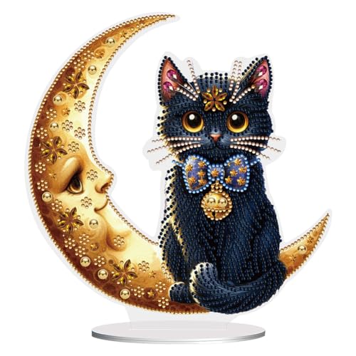 Starnearby DIY Diamond Painting Tisch Deko, 5D Diamant Malerei Katze Stehend, Diamant Painting Ornamente Kunst Set, Festliches Geschenk Hausgeschenk von Starnearby