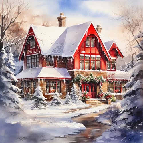 Starnearby DIY Diamond Painting Weihnachten Bilder Voller Runde 5D Diamant Painting Set Haus Schneeszene Diamant Malerei Painting für Anfänger Zuhause Deko Wanddekoration 40x40cm(X) von Starnearby