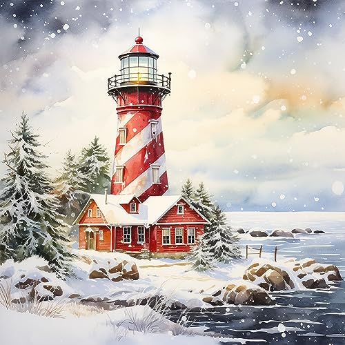 Starnearby DIY Diamond Painting Weihnachten Bilder Voller Runde 5D Diamant Painting Set Winter Schneeflocke Leuchtturm Diamant Malerei Painting für Anfänger Zuhause Deko Wanddekoration 30x30cm(D) von Starnearby