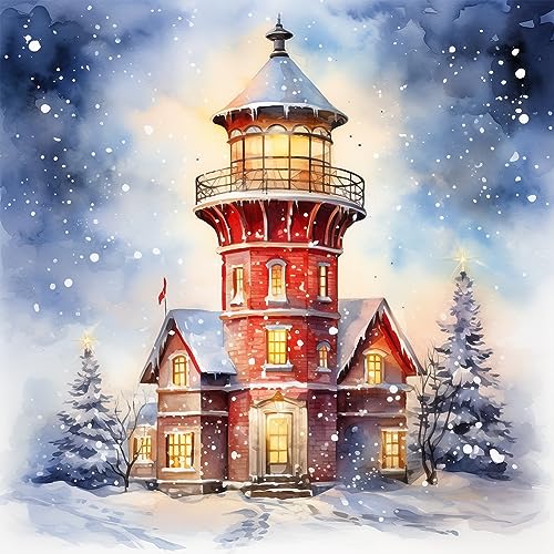 Starnearby DIY Diamond Painting Weihnachten Bilder Voller Runde 5D Diamant Painting Set Winter Schneeflocke Leuchtturm Diamant Malerei Painting für Anfänger Zuhause Deko Wanddekoration 30x30cm(H) von Starnearby