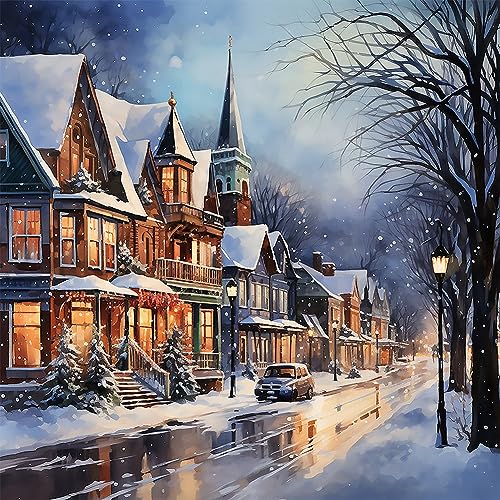 Starnearby DIY Diamond Painting Weihnachten Bilder Voller Runde 5D Diamant Painting Set Winter Straße Schneelandschaft Diamant Malerei Painting für Anfänger Zuhause Deko Wanddekoration 40x40cm(J) von Starnearby