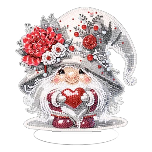 Starnearby DIY Diamond Painting Zwerge und Blumen Deko, 5D Diamant Painting Tisch Deko Einseitig, Gnome Diamant Malerei Kunst Set Ornamente, Zuhause Deko Valentinstag Geschenke für Frauen von Starnearby