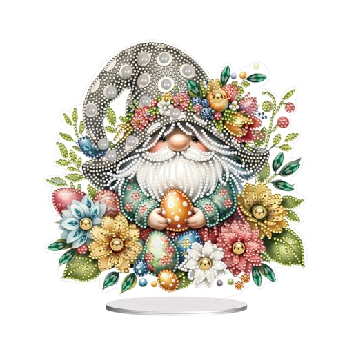 Starnearby DIY Diamond Painting Zwerge und Blumen Deko, 5D Diamant Painting Tisch Deko Einseitig, Gnome Diamant Malerei Kunst Set Ornamente, Zuhause Deko Valentinstag Geschenke für Frauen von Starnearby