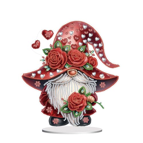 Starnearby DIY Diamond Painting Zwerge und Blumen Deko, 5D Diamant Painting Tisch Deko Einseitig, Gnome Diamant Malerei Kunst Set Ornamente, Zuhause Deko Valentinstag Geschenke für Frauen von Starnearby