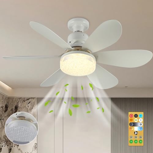 Starnearby Deckenventilator mit Beleuchtung, 30W LED Kristall Deckenleuchte Lampe mit Ventilator, 42cm Dimmbare Deckenlampe, LED Deckenventilator mit Fernbedienung für Schlafzimmer Wohnzimmer (Weiß) von Starnearby