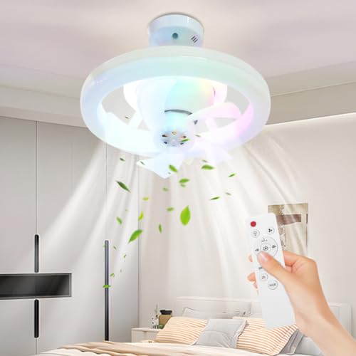 Starnearby Deckenventilator mit Beleuchtung, 360° Drehung RGB-Farbwechsel 45W LED Lampe mit Ventilator, E27 Einstellbare Deckenventilatoren mit Fernbedienung Timer Deckenlampe mit Ventilator von Starnearby