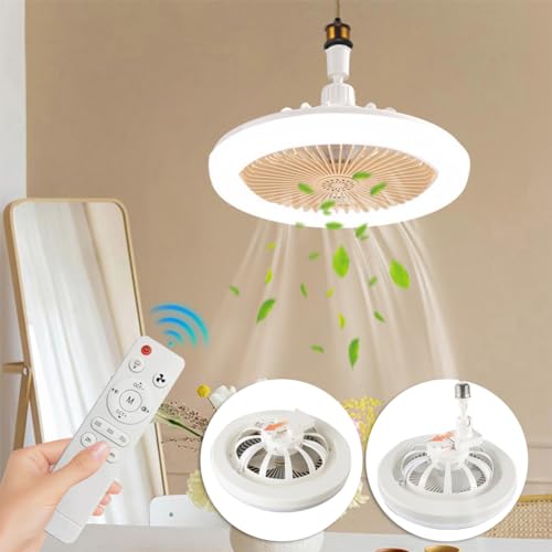 Starnearby Deckenventilator mit Beleuchtung und Fernbedienung, 30W Dimmbar LED Lampe mit Ventilator, 24.5cm E27 Einstellbare Ventilatorlampe mit Timer Funktion und Aromatherapie-Tabletten (Gelb) von Starnearby