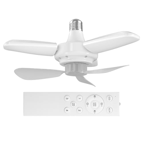 Starnearby Deckenventilator mit Beleuchtung und Fernbedienung, 45W 96LED Deckenleuchte Dimmbare E27 Ventilator Lampe Decke, Faltbar Kleiner Lampe mit Ventilator Leise (3 Lampenblätter) von Starnearby