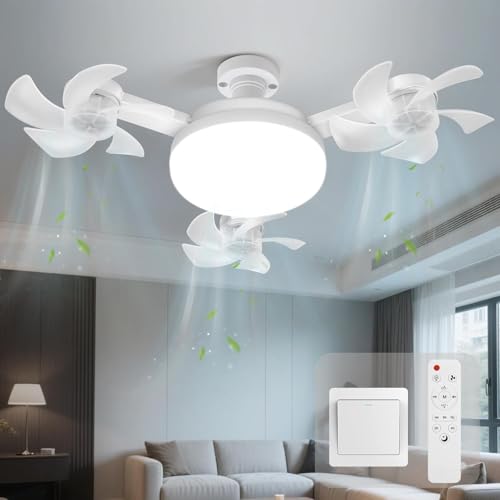 Starnearby Drohnen Deckenventilator mit Beleuchtung und Fernbedienung, 50cm LED Deckenleuchte Lampe mit Ventilator Leise Ventilator Lampe, Dimmbar Timing Deckenleuchte mit Ventilator (3 Köpfe) von Starnearby