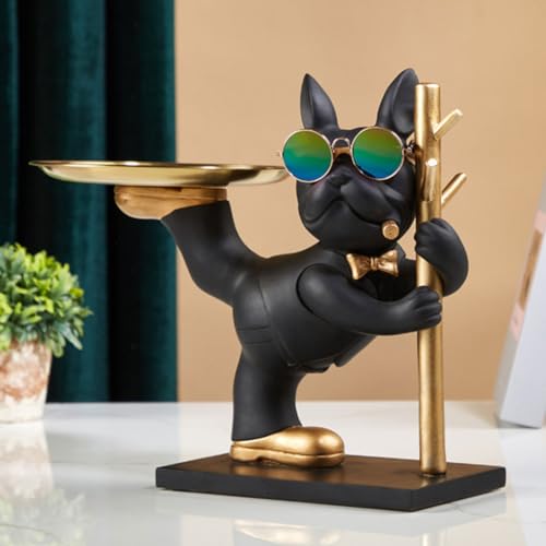 Starnearby Französische Bulldogge Skulptur Deko, Bulldogge Tablett Wohnzimmer Deko Modern, Coole Bulldogge Statue Schlüsselschale | Sparschwein | Schreibtisch Lagerung | Büro Deko (Schwarz) von Starnearby