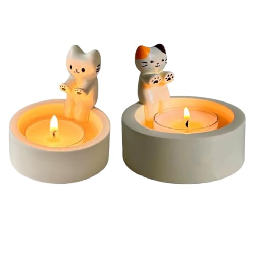 Starnearby Katzen Kerzenständer 2 Stücke Cartoon Katze Teelichthalter Niedlicher Kätzchen-Kerzenhalter Wärmenden Pfoten Kitten Candle Holder Heimdekoration Geschenk Für Katzenliebhaber (A+B) von Starnearby