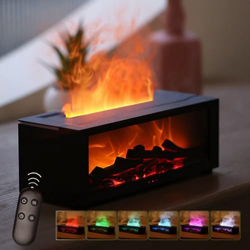 Starnearby LED Kamin Flammen Aroma Diffuser Diffuser Kamin mit 7 Farben Licht und Timer Ember Diffuser 150ml Luftbefeuchter Wasserdampf Kamin Flame Humidifier Kamin Diffusor (Schwarz) von Starnearby
