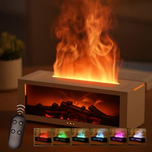 Starnearby LED Kamin Flammen Aroma Diffuser Diffuser Kamin mit 7 Farben Licht und Timer Ember Diffuser 150ml Luftbefeuchter Wasserdampf Kamin Flame Humidifier Kamin Diffusor (Weiß) von Starnearby