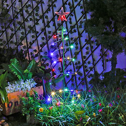 Starnearby LED Solar Weihnachtsbaum Weihnachtsdeko Aussen, Solar Weihnachtsbeleuchtung Außen, Metall Spirale Tannenbaum Solar Lichterkette Outdoor Solarlichterkette Weihnachten Deko, Bunt von Starnearby