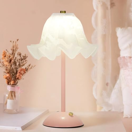 Starnearby LED Tischlampe Kabellos, Blumen-Tischlampe Vintage, Touch Dimmbare Akku Tischleuchte mit 3 Helligkeitsmodi, Dekorative Nachttischlampe für Schlafzimmer, Wohnzimmer, Büro (Rosa) von Starnearby