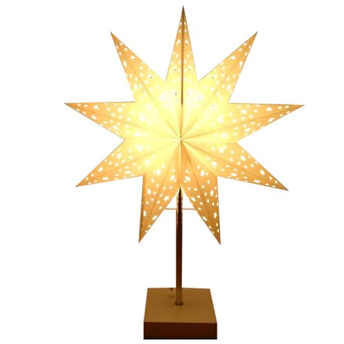 Starnearby LED Weihnachtsstern Tischlampe, 45 x 35 cm Beleuchtet Papier Weihnachtsstern mit Ständer, 3D Weihnachtsstern Fensterdeko Weihnachten, LED Tischleuchte Fenster Deko (Weiß) von Starnearby