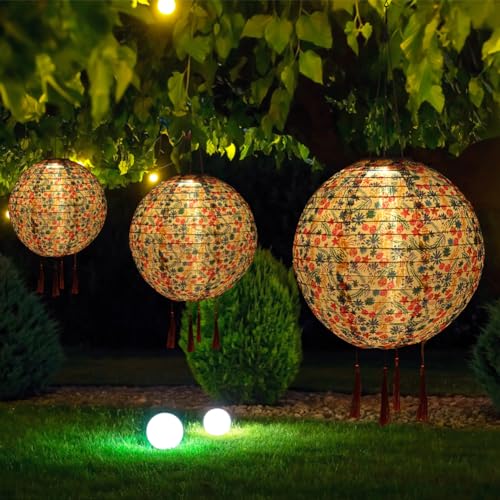 Starnearby Lampions Solar Außen, 2 Stück 30cm Solar Lampions Outdoor Hängende, Solar Lampions Außen Wetterfest, LED Laterne Solar Beleuchtung für Garten, Hof, Hochzeit, Party, Fest Deko von Starnearby