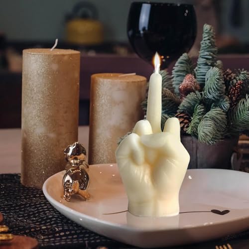 Starnearby Mittelfinger Kerze Lustige Stinkefinger Kerzen Mittelfinger-Duftkerze Handgeformte Kerzen Mittelfinger Kerzenform Weihnachten Kerzen für Hausdekoration Candle Geschenkset (1, Weiß) von Starnearby