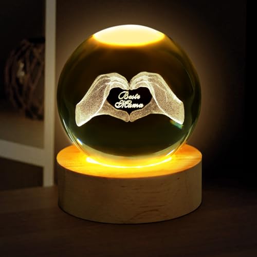 Starnearby Muttertagsgeschenk Geschenke für Mama, 6cm 3D Glas Kristall Nachtlicht - Gravur Herz aus Zwei Händen und Text Beste Mama! Weihnachtsgeschenke Geburtstagsgeschenk für Mama Frauen von Starnearby
