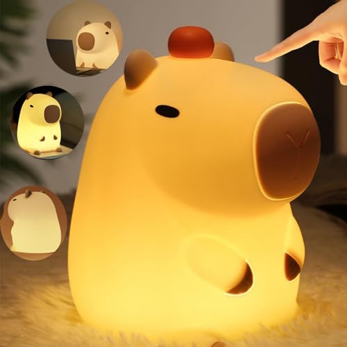 Starnearby Nachtlicht Kinder Dimmbar, Kawaii Capybara Lampe, USB Wiederaufladbare Nachtlicht aus Silikon, Touch Timing Baby Stilllicht, Capybara-Nachtlampe Mit kleinen Orangen für Kinderzimmer Deko von Starnearby