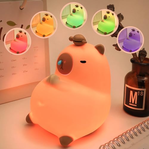 Starnearby Nachtlicht Kinder Stilllicht, Cute Capybara Lamp Dimmbar Silikon Nachtlamp Baby, LED Touch USB Aufladbar Capybara-Nachtlampe für Kinderzimmer Deko, Mädchen Junge Geschenke von Starnearby