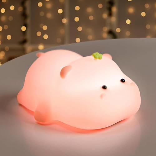 Starnearby Nachtlicht Kinder Stilllicht, Cute Nilpferd Lamp Dimmbar Silikon Nachtlamp Baby, LED Touch USB Aufladbar Nachttischlampe, Hippo Nachtlicht für Kinderzimmer Deko, Mädchen Junge Geschenke von Starnearby