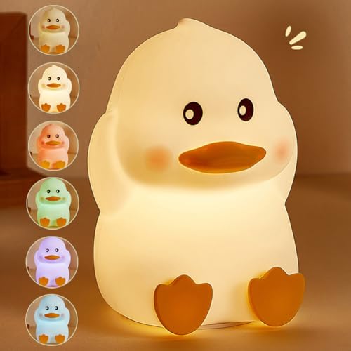 Starnearby Silikon Nachtlicht Kinder Dimmbar, Kawaii Nachtlicht Baby USB Wiederaufladbare, Baby Silikon LED Nachttischlampe Touch Timing Kinder Lampe für Kinderzimmer Deko (Ente) von Starnearby