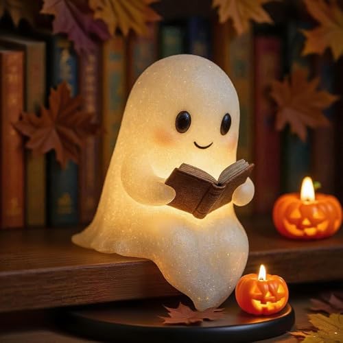 Starnearby Niedliche Geister-Leselampe Halloween Deko Geist Lampe LED Ghost Statue Nachtlicht Kinder Buchlampe Halloween Dekoration für Leser und Buchliebhaber (15cm, 1 Stück) von Starnearby
