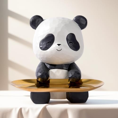 Starnearby Panda Tablett Deko, Panda Figuren Skulptur, Panda Schlüsselschale mit Tablett, Harz Modern Panda Deko für Wohnzimmer, Büro, Flur, Fensterbank, Wohnungs (Süßer Panda) von Starnearby